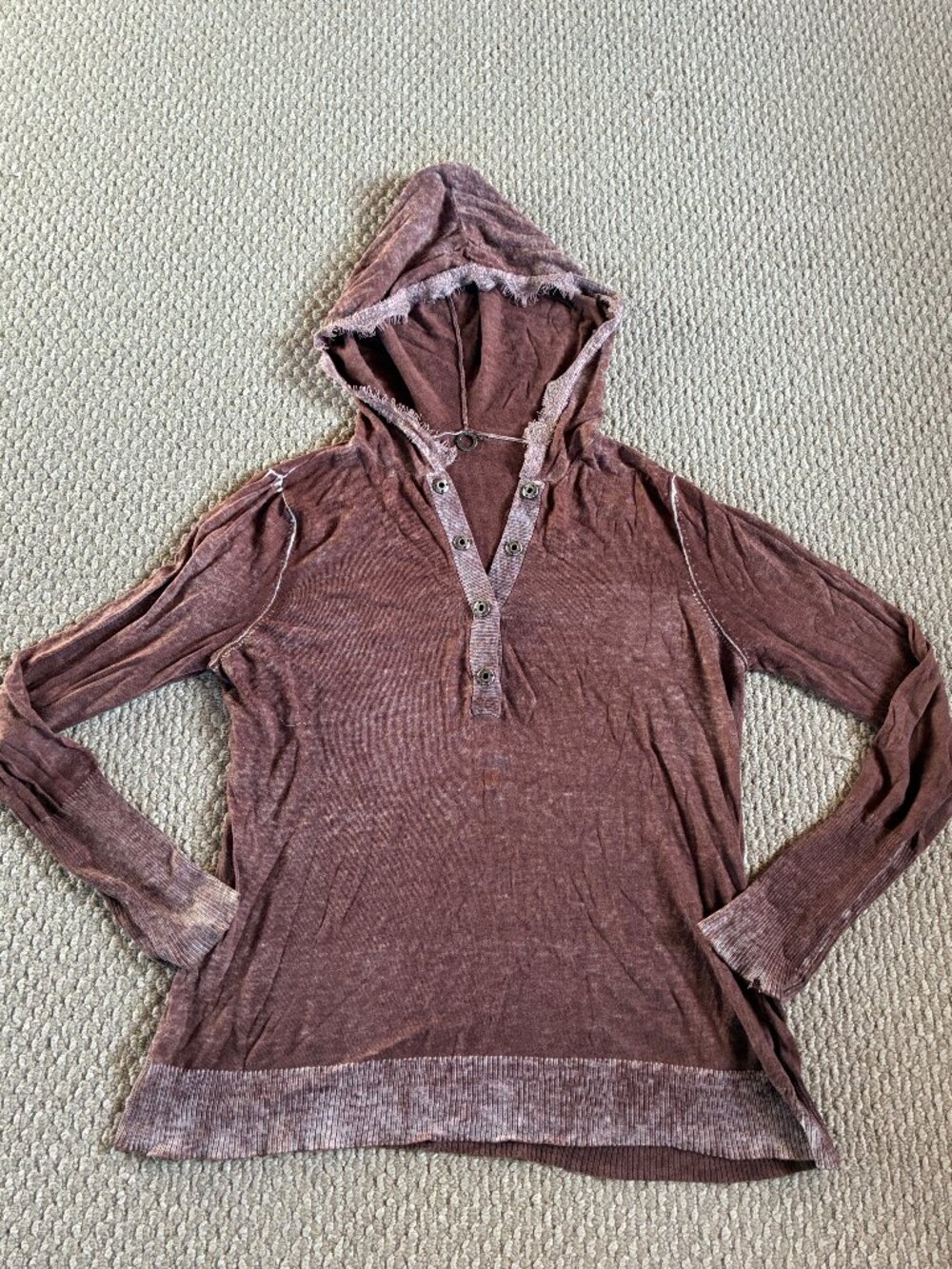 One Girl Who Cotton Cashmere Thin Washed Out Maroon Hoodie Y2K Grunge Medium